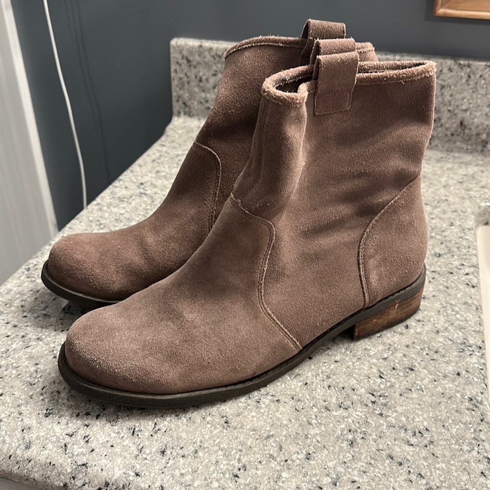 Slouchy Gray Suede Booties